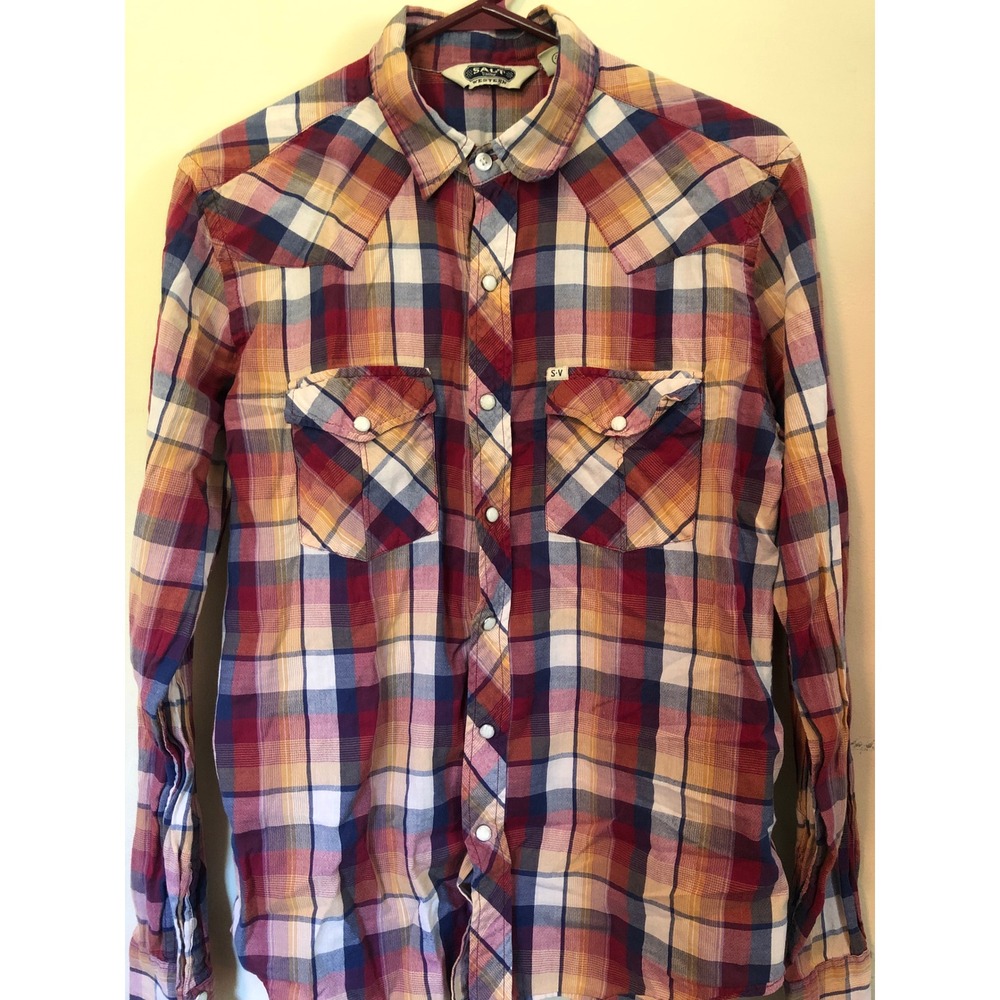 Salt Valley Western Mens Plaid Pearl Snap Shirt Multicolor Long Sleeve Cotton M